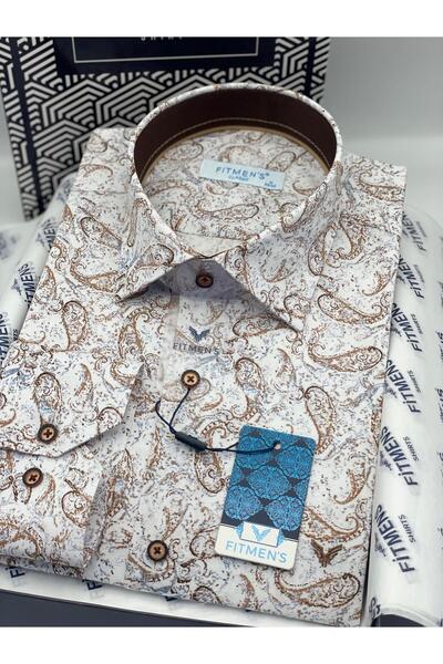 Fitmens Classic Long Sleeve Stretch Fabric Pocketless Shawl Pattern Collar Buttoned at Bottom Men's Shirt with Gift Box Fs-003668 -