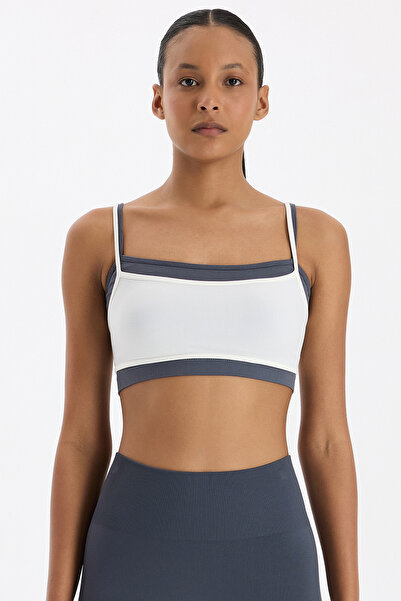 COMEUP Sports Bra with Interlocking Pads Off-White/Charcoal Gray