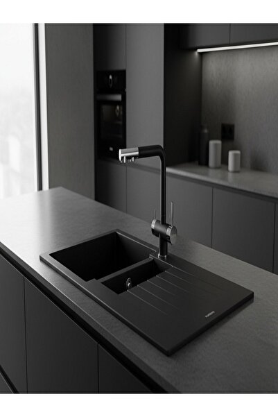 RealStone REAL STONE GRANİT EVYE VE ARITMALI SİPRALLİ BATARYA SİYAH SET
