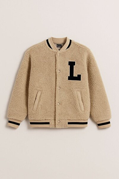 HAUSEkids 8-15 Years Old Pink Collage Girl's Bomber Jacket-Latte