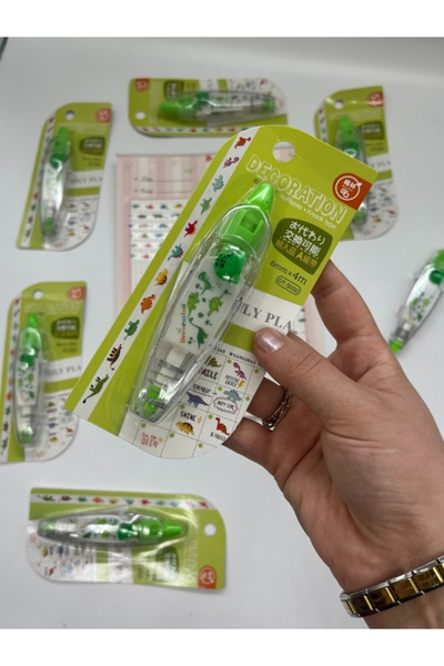 Kağıt Gemi Dükkan Yeşil Dinozor Desenli Süsleme Bandı/Tipeks/Tipex/Şerit Daksil/Düzeltme Bandı/Şerit Düzeltici