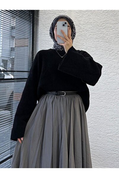 MİR Piedra Women's Crew Neck Wide Sleeve Oversized Soft Bearded Sweater