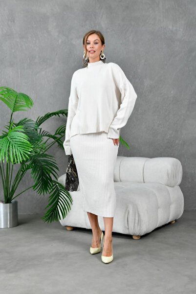 Park Karon Women's Mock Neck Casual Sweater Long Skirt Two-Piece Knitwear Set