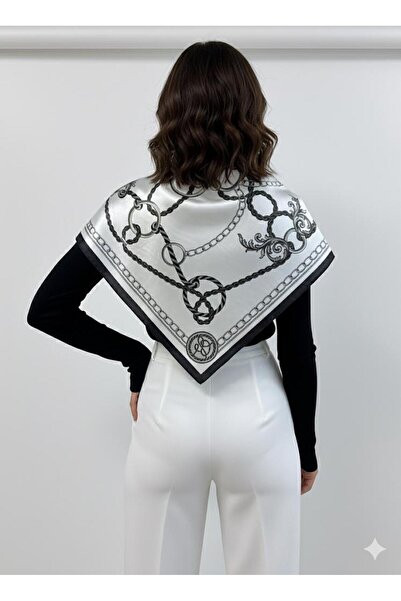 tarzınısec Chain Patterned Black Triangle Scarf Bandana Estacraft - 100X45 cm