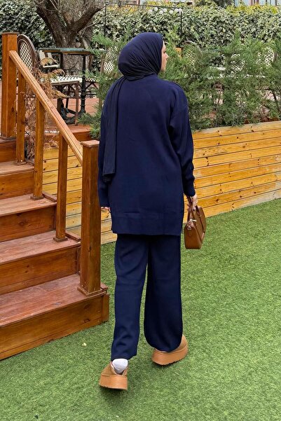 lamelif Plush Pocket Knitwear Set Navy Blue