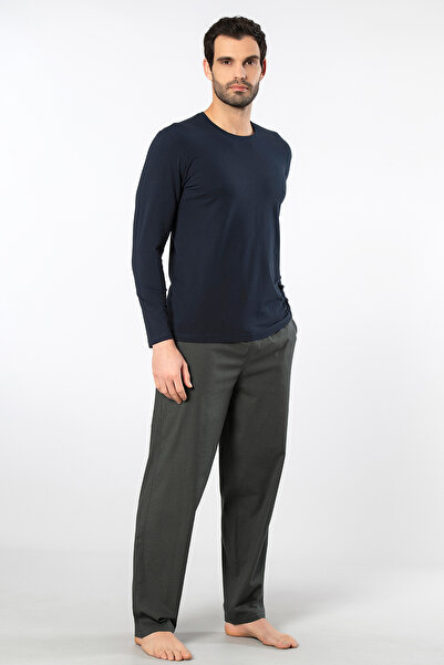 Cacharel 2239 Men's Poplin O-Neck Long Sleeve Pajama Set