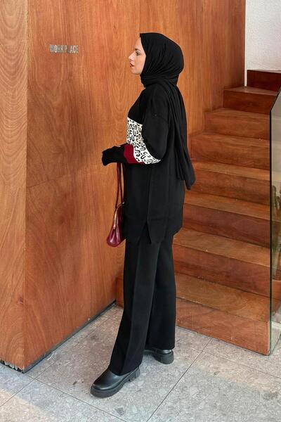 lamelif Patterned Knitwear Suit Black