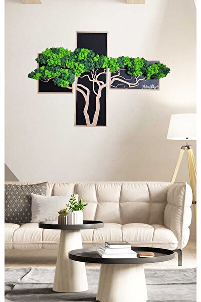AdryiArt Tree of Life painting with stabilized lichens in 3 pieces 100x70 cm
