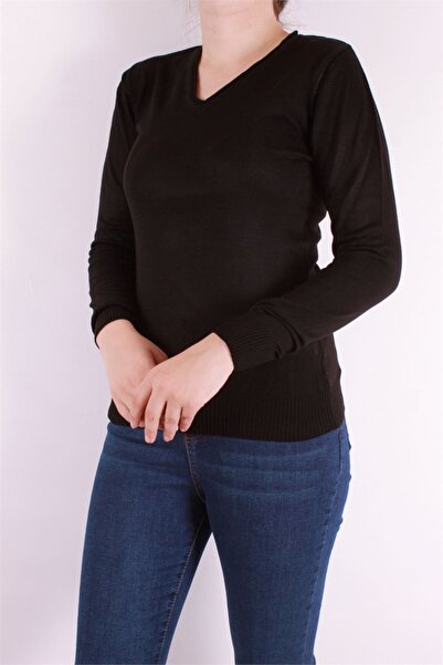 trender Дамски пуловер с V-образно деколте 502 Черно