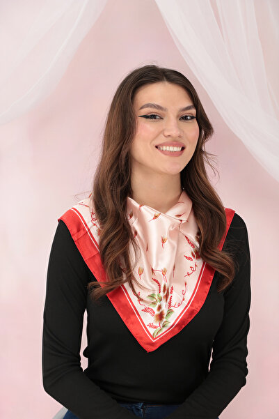 Trend Land Esarfa patrata satinata roz cu print floral