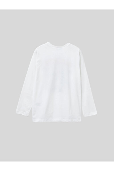 Benetton Boy's Printed Sweatshirt 6-14 Years Old Ecru