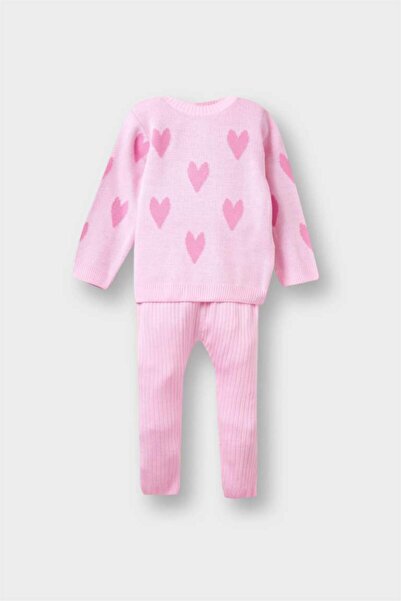 DeFacto Baby Girl 2-Piece Set Heart Patterned Knitwear Sweater Bottom (25 Wn)