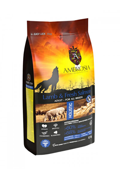 Ambrosia Hrană uscată pentru câini adulți, miel și somon, hipoalergenică, fără cereale, 2 kg