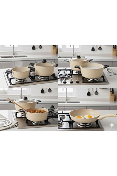Kapılı 7 Piece Efsus Granite Cookware Set - Cream