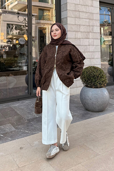 LOCCO Women's Burnout Floral Detailed Jacket Brown