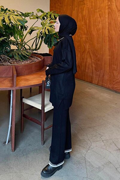 lamelif Κορδέλα Λεπτομερές Πλεκτό Σετ Μαύρο