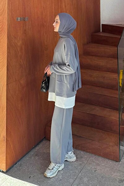 lamelif Zippered Paneled Set Gray