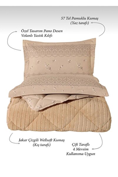 Bikaya Home Striped Jacquard Double Bedding Set - Wellsoft Quilt - Fitted Sheet - 2 Pillowcases