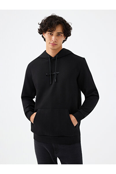 Loft Hanorac negru pentru bărbați cu croială normală Lf2041082