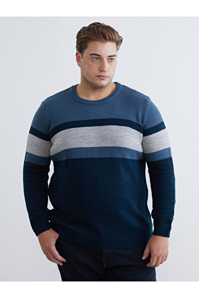 LC Waikiki Indigo crew neck r Color Block men's knit sweater