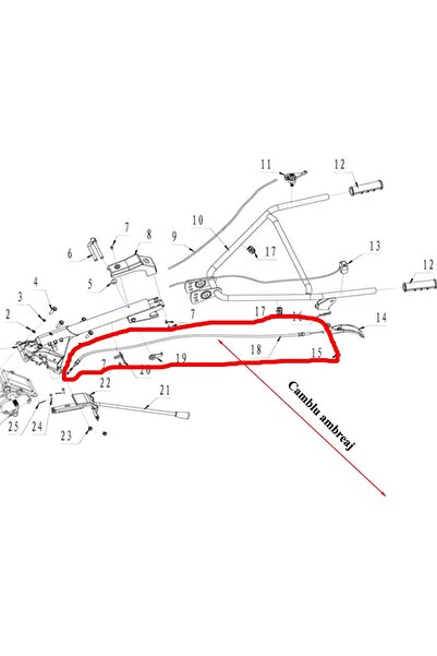 RURIS Clutch cable for tiller 6.5hp, 7hp Ruris, Dac, Gigant, Zimbru