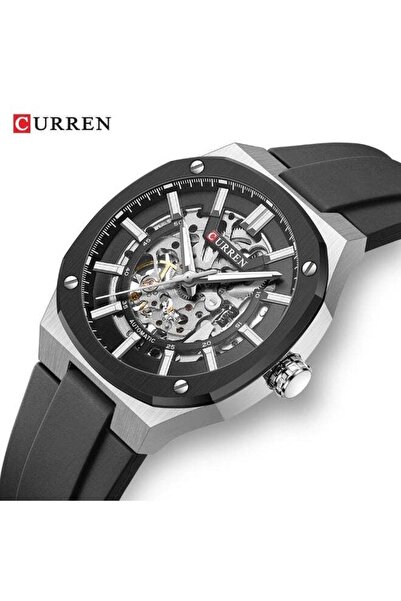 Curren 8485 Luxury Sports Men's Watch - Skeleton Dial, Self-Winding, Silicone Strap