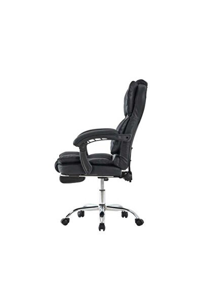 PROCART Executive chair, footrest, folding backrest, 360 degree swivel, padded armrests, -leather, black