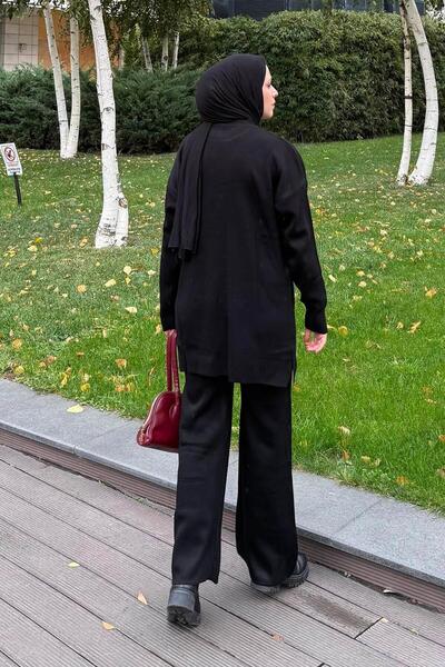 lamelif Floral Detailed Knitwear Set Black