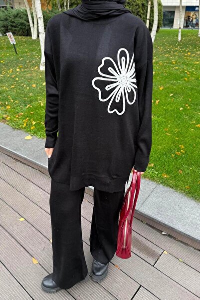 lamelif Floral Detailed Knitwear Set Black