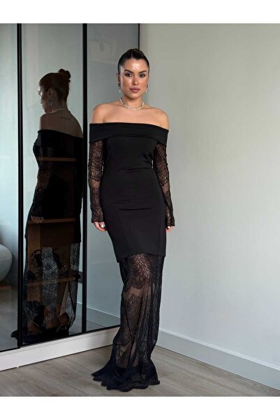 ROUPAS COLLECTİON Madonna Yaka Dantel Elbise
