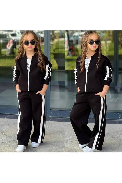 RAPAPA Girls' Striped 3-Piece Fleece-Lined Tracksuit Set – Zip-Up Top, Inner T-Shirt and Bottom Set 4310