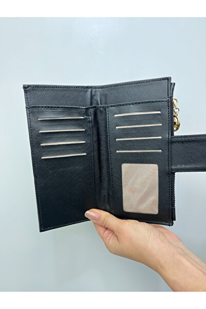 shiny ever Women's Leather Handbag Wallet with Phone Compartment Black with Gold Detail