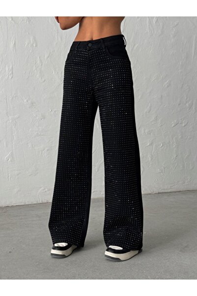 ADAMODA.RO Elastic flared jeans accessorized with rhinestones