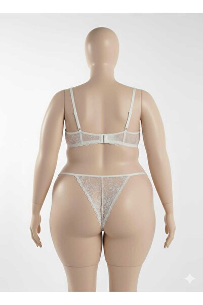 La Linaa Plus Size Ecru Lace Transparent Bra Panty Set