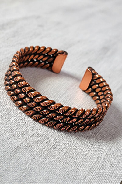 Otto Man Steel Jewelry Kadın Bakır Bileklik Üç Sıra Noktalı Burgu Model Metal...