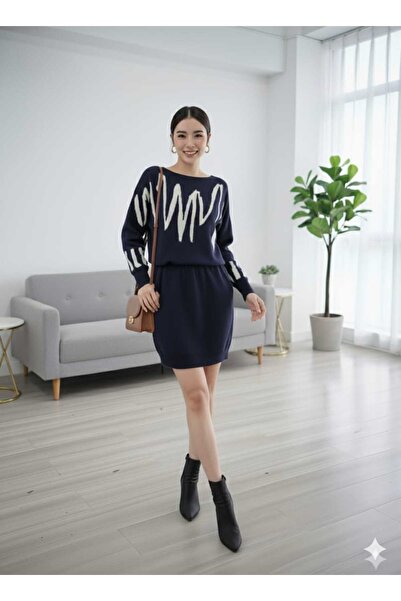 Cemre Life New Deux Women's Boat Neck Bat Sleeve Knitwear Set