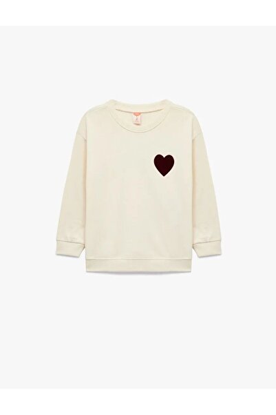 Koton Cotton Heart Printed Long Sleeve Crew Neck Fleece-Lined Sweatshirt