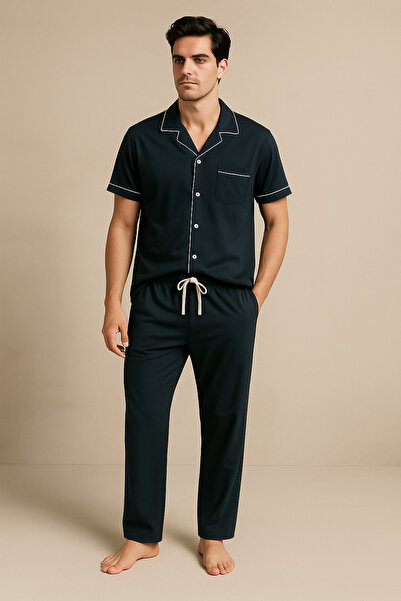 Katia&Bony Men's Silver Buttoned Pajama Set Black