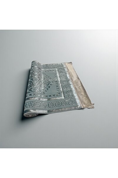 cekir Marmara Premium Velvet Islamic Prayer Mat – Aqua Floral Serenity
