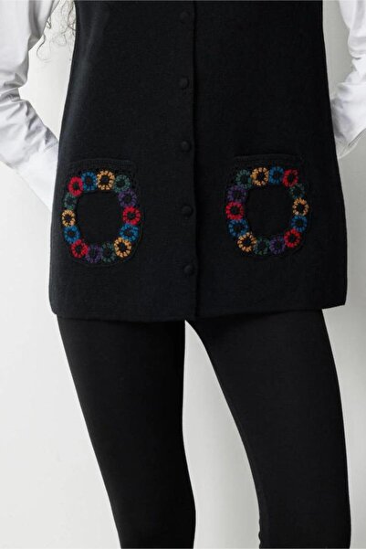 Desen 25020 V-Neck Pocket Crocheted Wool Knitting Vest