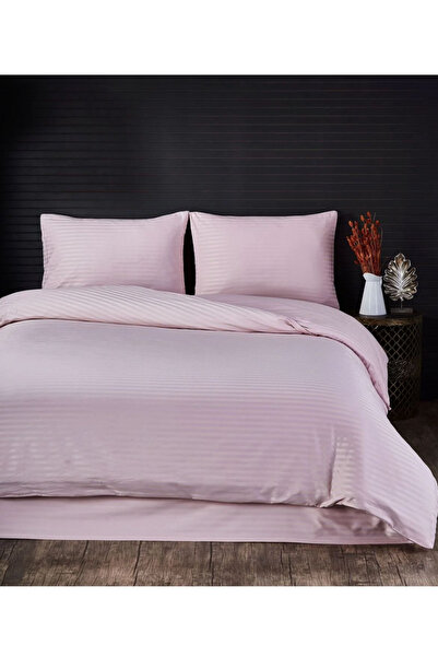 çeyizline Double Cotton Satin Striped Duvet Cover Set Powder