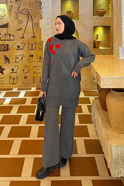 lamelif Heart Knitwear Set Smoked