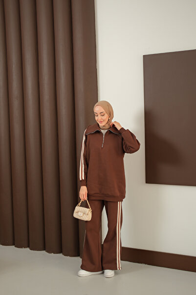 LOCCO Women's Side Stripe Detail Suit Brown