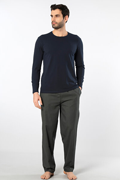 Cacharel 2239 Men's Poplin O-Neck Long Sleeve Pajama Set