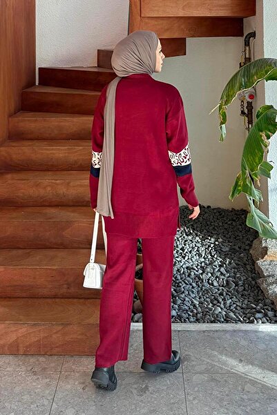 lamelif Patterned Knitwear Set Claret Red