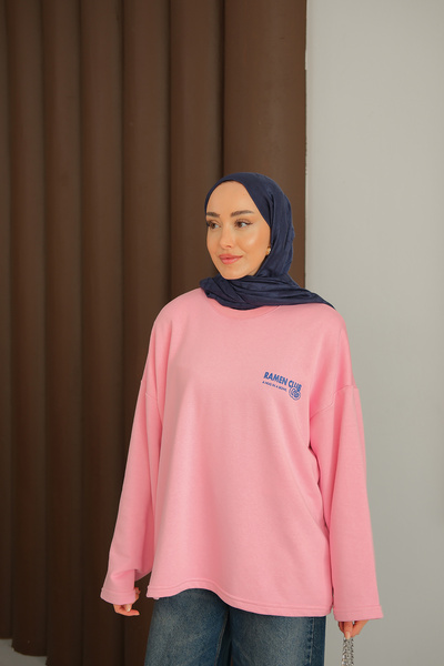 LOCCO Women's Front and Back Text Printed Sweat Pink