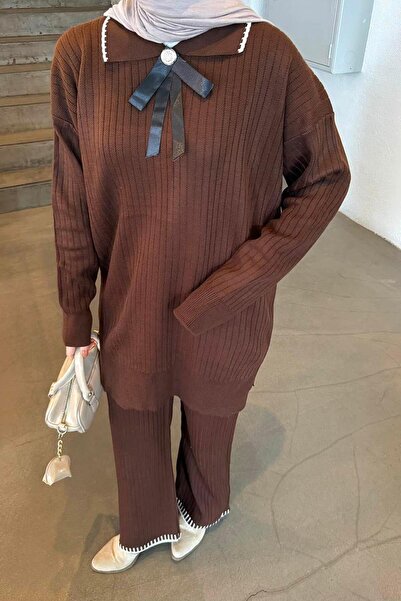 lamelif Комплект с панделки, плетен, горчив кафяв