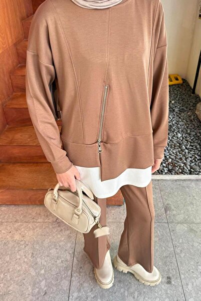 lamelif Комплект с цип и подплата, мек, цвят кафе