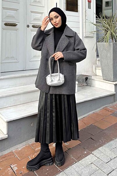 lamelif Παλτό με ζιγκ-ζαγκ σχέδιο ανθρακί