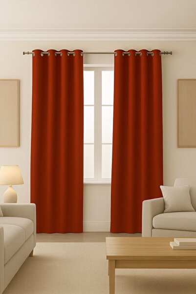 proevteks Rustik Fon Perde Kuşgözlü,Dekoringli Dikim - Tarçın Blackout Karart...